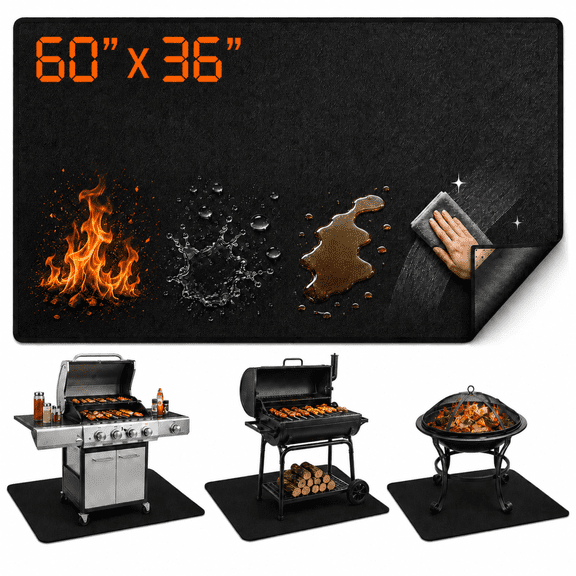 Ocalpur Under Grill Mat 60 x 36 in for Outdoor Grills, 3-Layer Fireproof, Oil-Proof, and Water-Proof, BBQ Floor Mats with Weighted Corners, Includes Storage Bag