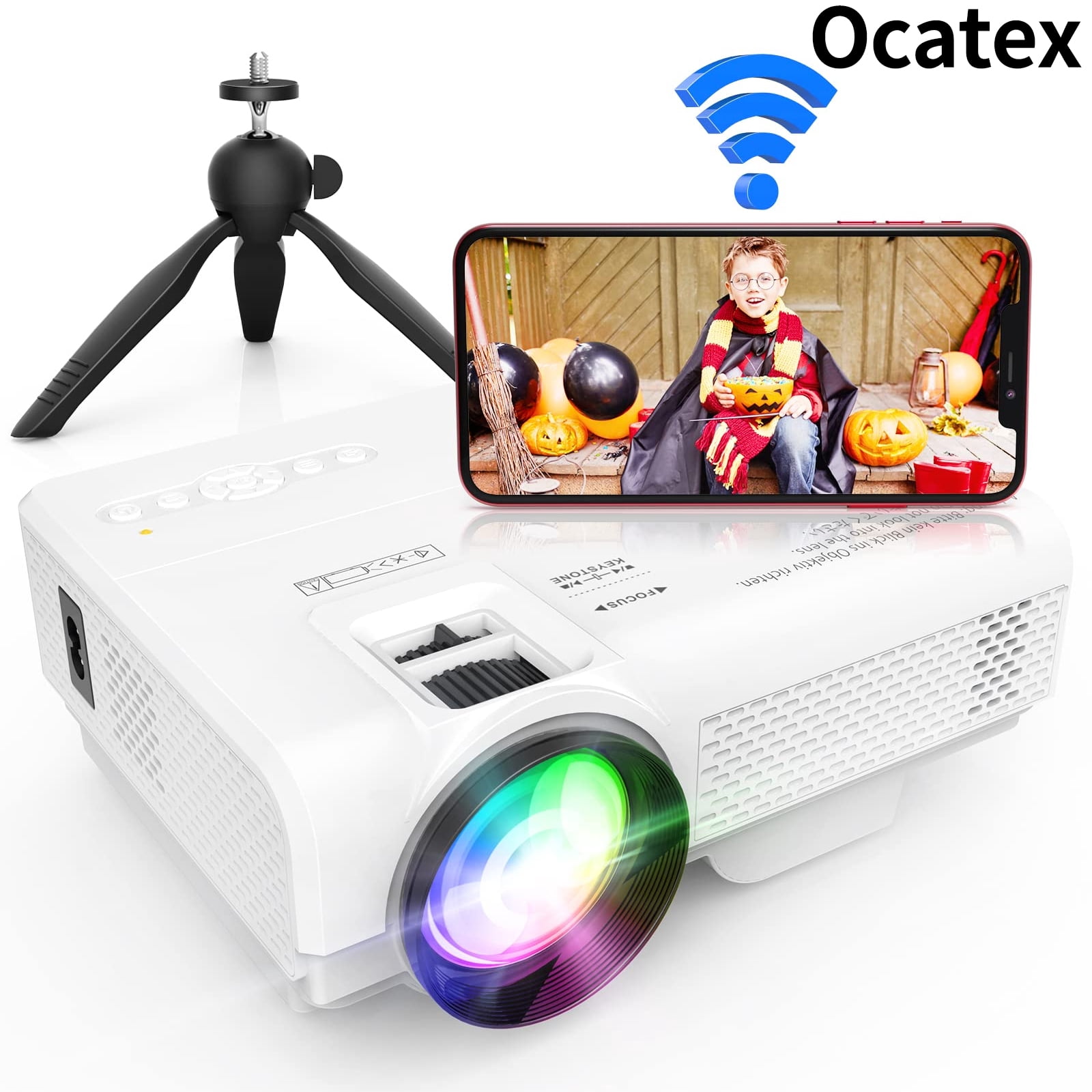 Ocatex Mini Projector, Full HD 1080P 200” Display Supported, Compatible with Smartphones, TV Stick, Video Games, DVD Player, HDMI/AV/VGA/USB for Outdoor Movies