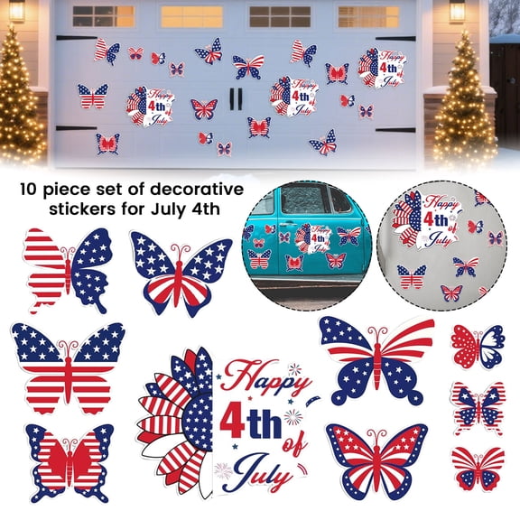 All Occasion Patriotic Decor Pack, Red White and Blue Party Decorations for 4Th of July, 10 Piece Butterflies Decal Set for Garage Door Display, 4Th of July Decor for Wall Or