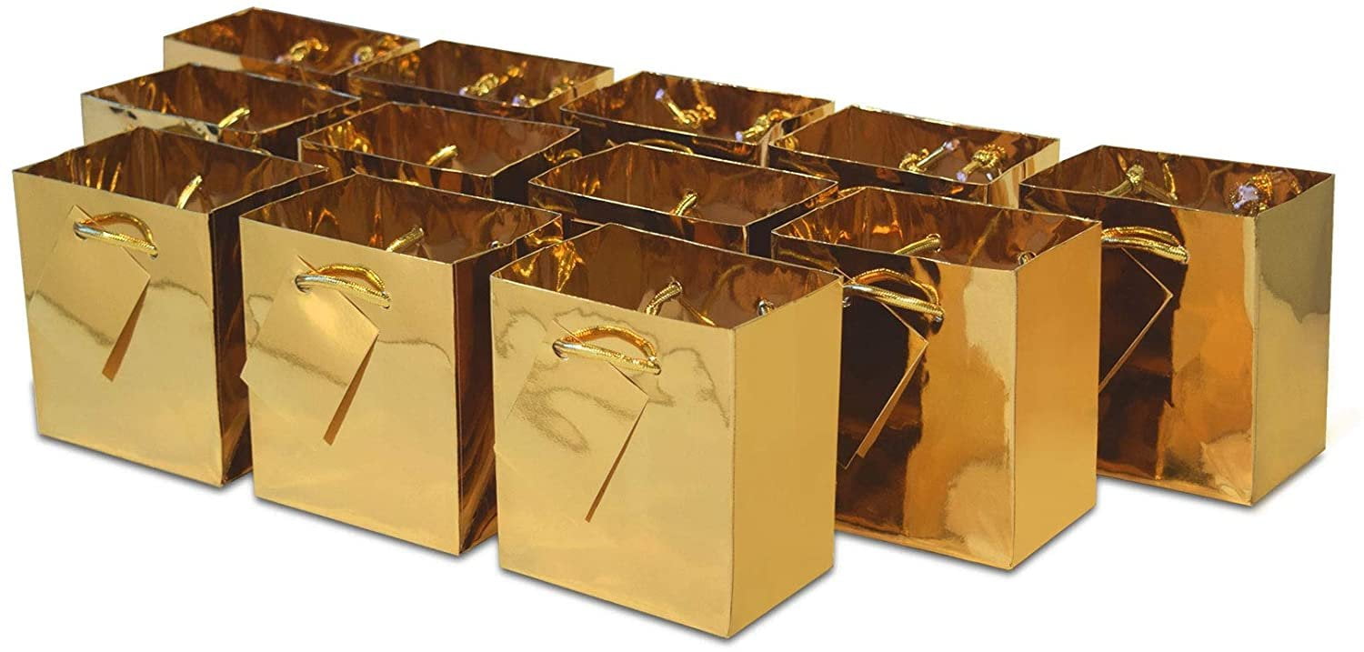 OccasionALL- Extra Small Gold Foil Gift Bags with Handles, Solid Gold Paper  Gift Bags 12 Pcs 4x2.75x4.5