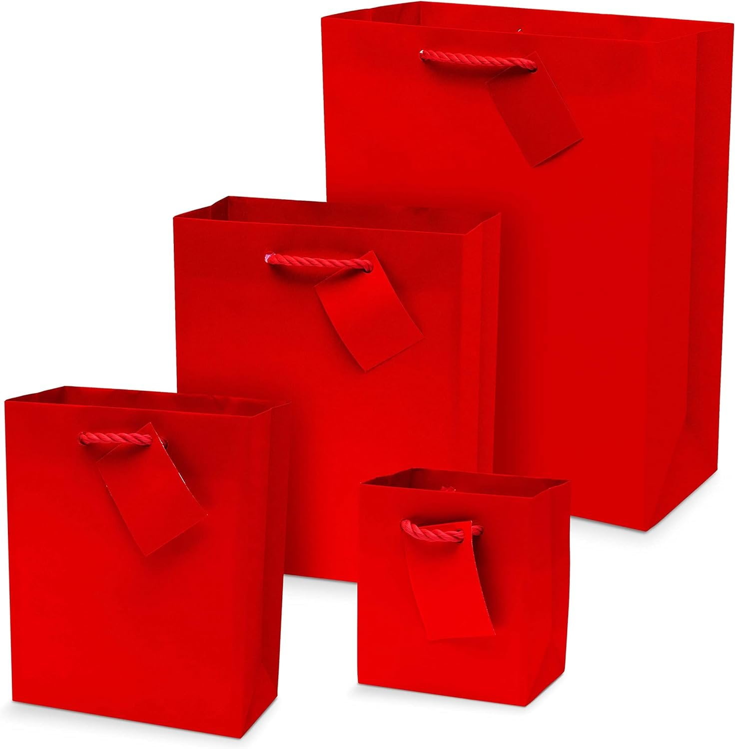 OccasionALL Solid Red Paper Gift Bags with Handles for All Occasions 12 Pack Assorted Sizes