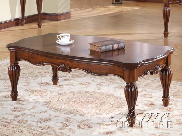 Occasional Living Room Coffee Table Carved Solid Wood In Cherry Finish