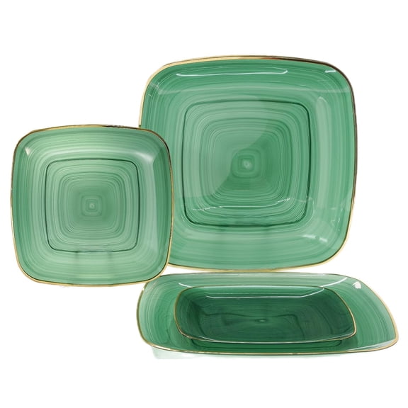 Occasions 50 Green Disposable Dinner Plates (25 Guests) - Fancy Square Heavy Duty Plastic Dinnerware Set With Rim For Wedding Party 25x10" + 25x7" Salad/dessertbelize In &