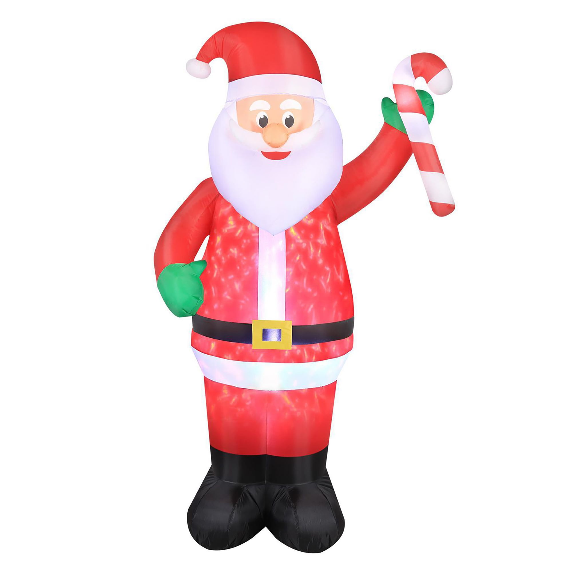 Occasions 7' Inflatable Santa with Candy Cane, Swirling Holiday Lights ...