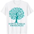 thumbnail image 1 of Occipital Neuralgia Awareness Tree Ribbons, Wear Teal T-Shirt men and women can wear, black, white, gifts, 1 of 4