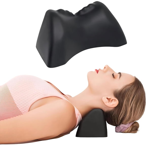 Occipital Release Tool, Posture Release Tool & Neck Stretcher, Cervical Traction Pillow, Cervical Traction Device with Acupressure Nodes for Tension Headache Relief (Black)