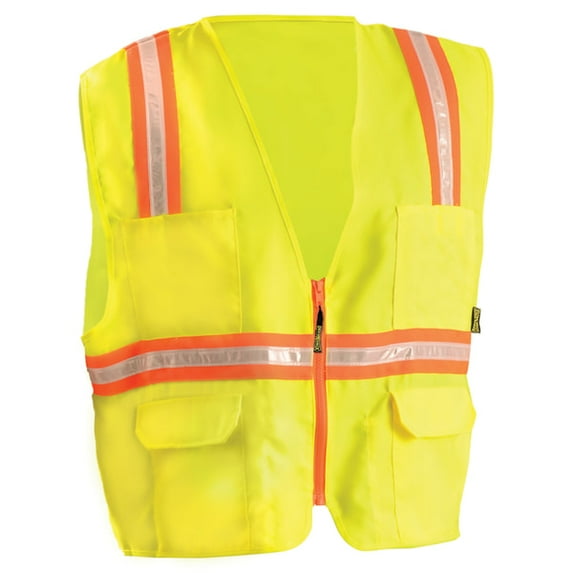 Non-ANSI Contractor Style Solid Vests, XL, Hi-Viz Yellow; Orange Contrast Trim