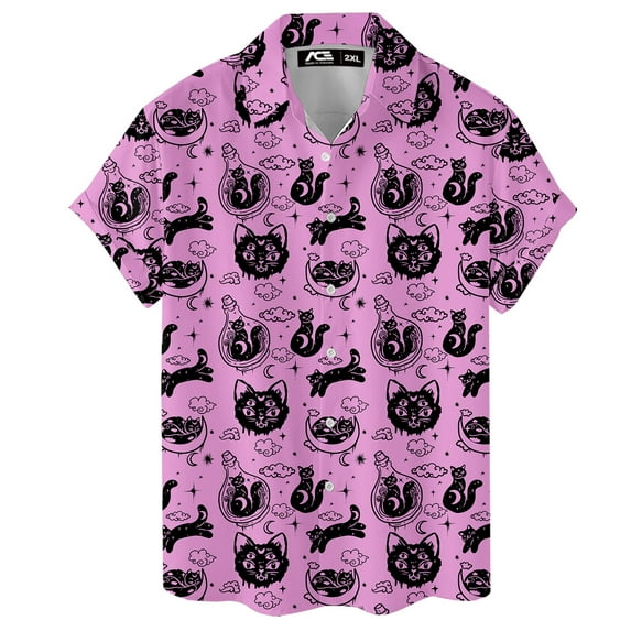 Occult Black Cat Hawaiian Shirt For Men Vintage Aloha Magic Cat Mens Hawaiian Shirts Short Sleeve Button Down Shirt Men
