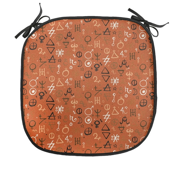 Occult Chair Seating Cushion, Diverse Western Aztec Alchemy over Colorful Backdrop Powers Work of Art, Soft Seat Pads for Office with Anti-slip Backing, 16"x16", Red, by Ambesonne
