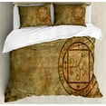 thumbnail image 1 of Occult Duvet Cover Set King Size, Ancient Textured Mystic Occult Sigil Seal Icon over Distressed Old Background Design Print, Decorative 3 Piece Bedding Set with 2 Pillow Shams, Tan, by Ambesonne, 1 of 3