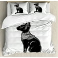 thumbnail image 1 of Occult Duvet Cover Set King Size, Vintage Legendary Mystical Egyptian Cat Sphinx Icon Eastern Design Artwork Print, Decorative 3 Piece Bedding Set with 2 Pillow Shams, Black Grey, by Ambesonne, 1 of 3