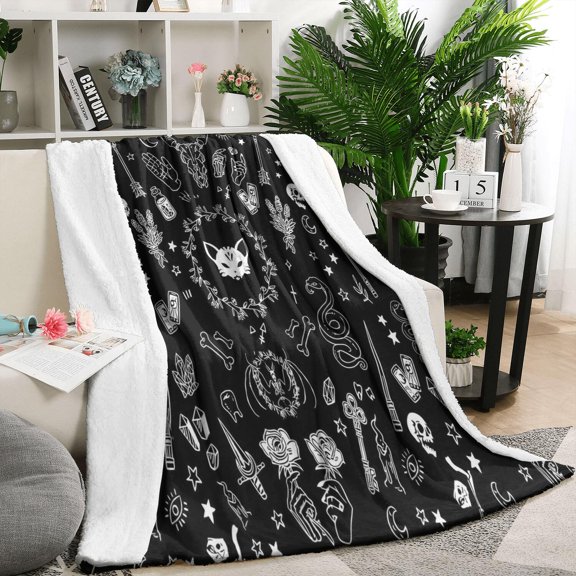 Occult Halloween Pattern Blanket,Comfortable Soft Flannel Throw Blanket,All Season,Warm Lightweight Blankets for Sofa Bed Couch Living Room Chair,50"x60"
