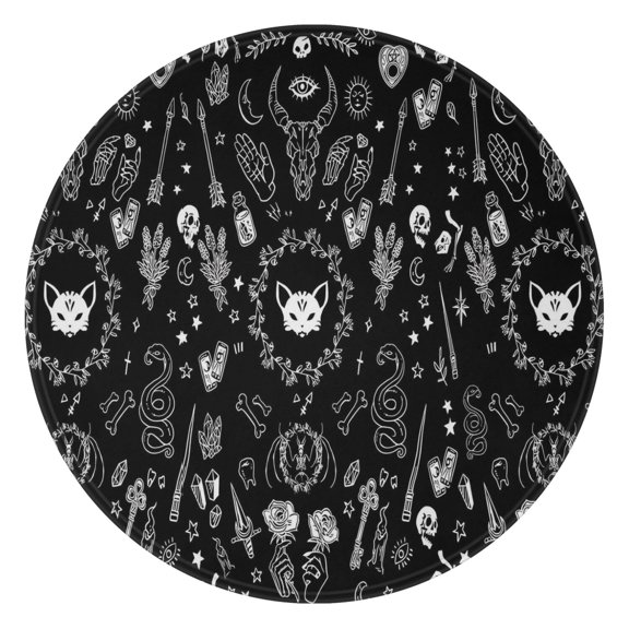 Occult Halloween Pattern Round Blanket,Comfortable Soft Flannel Throw Blanket,All Season,Warm Lightweight Blankets for Sofa Bed Couch Living Room Chair 47"x47"