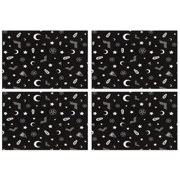 Occult Halloween Pattern Summer Placemats Table Placemats Set Of 4-Linen Kitchen Washable Placemats Table Mats 11.8"x17.7" Non-Slip Heat Resistant