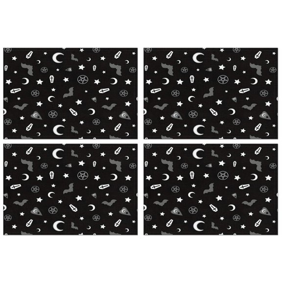 Occult Halloween Pattern Summer Placemats Table Placemats Set Of 4-Linen Kitchen Washable Placemats Table Mats 11.8"x17.7" Non-Slip Heat Resistant