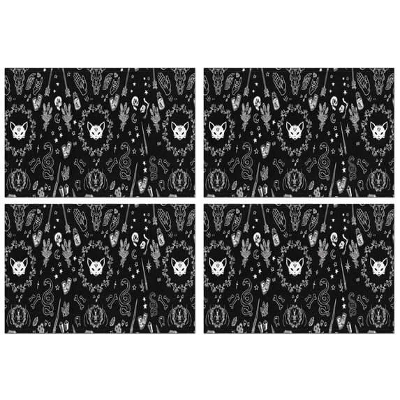 Occult Halloween Pattern Summer Placemats Table Placemats Set Of 4-Linen Kitchen Washable Placemats Table Mats 11.8"x17.7" Non-Slip Heat Resistant