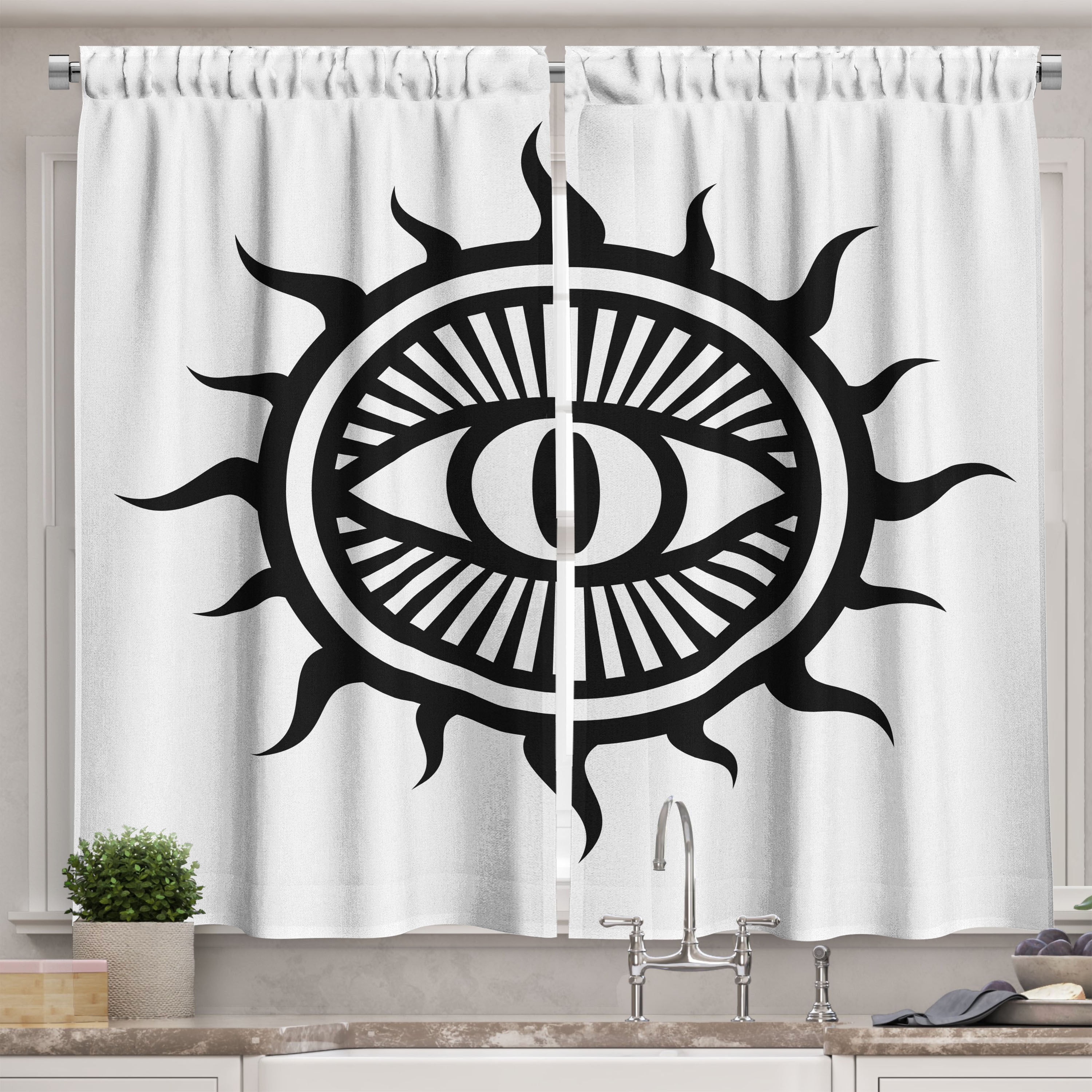Occult Kitchen Curtains, Third Eye in Sun Circle Pattern the Locus of