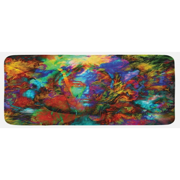 Occult Kitchen Mat, Mysterious Woman Face with Butterflies and Vision Perspective Art, Plush Decorative Kitchen Mat with Non Slip Backing, 47" X 19", Multicolor, by Ambesonne