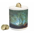 thumbnail image 1 of Occult Piggy Bank, Whimsical Forest Reflection in Lake Deep Dark Surreal Illustration, Ceramic Coin Bank Money Box for Cash Saving, 3.6" X 3.2", Brown Teal, by Ambesonne, 1 of 4