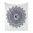 thumbnail image 1 of Occult Soft Flannel Fleece Blanket, Vintage Symmetrical Circular Occult Pattern Knowledge of the Hidden Third Eye Providence, Cozy Plush for Indoor and Outdoor Use, 70" x 90", Grey, by Ambesonne, 1 of 6
