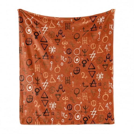 Occult Soft Flannel Fleece Throw Blanket, Diverse Western Aztec Alchemy over Colorful Backdrop Powers Work of Art, Cozy Plush for Indoor and Outdoor Use, 70" x 90", Red, by Ambesonne