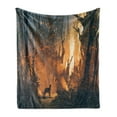 thumbnail image 1 of Occult Soft Flannel Fleece Throw Blanket, Lost Dog in Forest Theme over Trees Adventure Spooky Design Elements, Cozy Plush for Indoor and Outdoor Use, 60" x 80", Orange Brown, by Ambesonne, 1 of 5