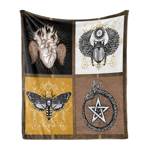 Occult Soft Flannel Fleece Throw Blanket, Occult Themed Insects Print Forces of Nature and Mother Earth Boho Line, Cozy Plush for Indoor and Outdoor Use, 50" x 60", Multicolor, by Ambesonne