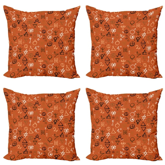 Ambesonne Orange Throw Pillow Cover 4 Pack, Western Aztec Forms, 18", Red
