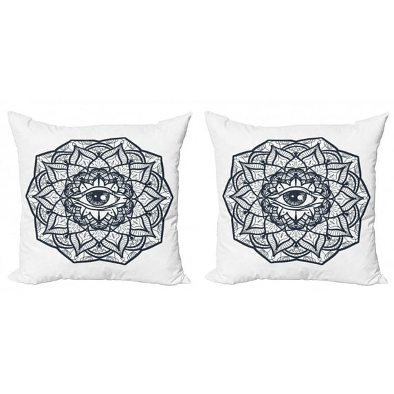 Ambesonne White Throw Pillow Cover 2 Pack, Mandala Tribal, 16", Black White