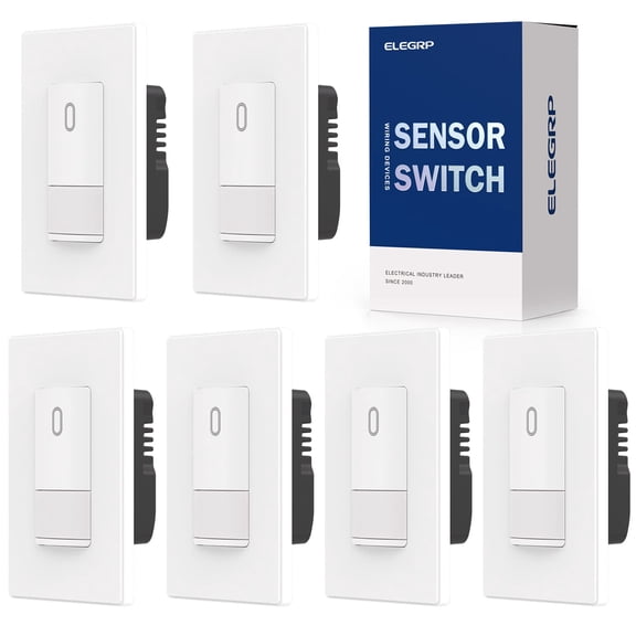 Occupancy Motion Sensor Light Switch, PIR Infrared Motion Activated Wall Switch, No Neutral Wire, Single Pole for CFL/LED/Incandescent Bulb, Wall Plate Included, UL Listed (6 Pack, Matte White)