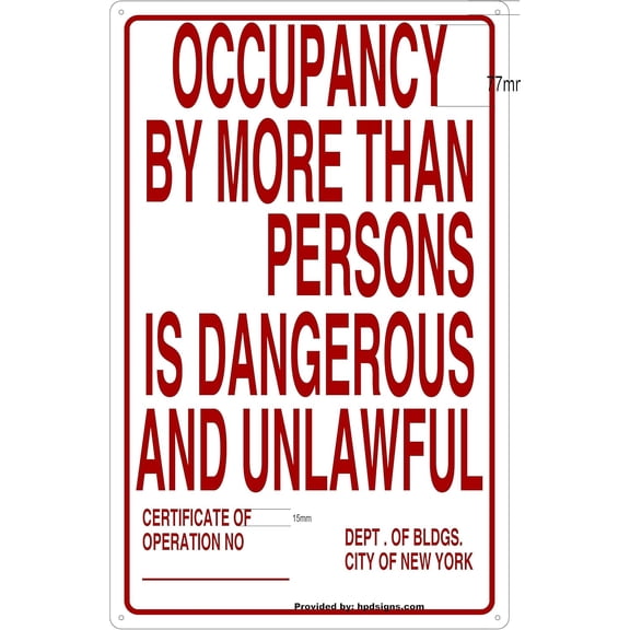 Occupancy Sign NYC (Aluminium) 14 x 22