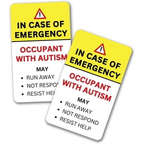 Occupant with Autism Sticker for Window 5 pk 3x5 Sticker Autistic Nonverbal Driver Resident Emergency Car Warning for Police EMSA Fire First Responder
