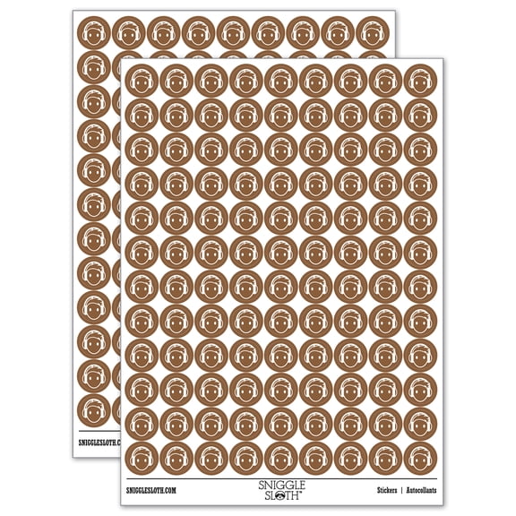 Occupation DJ with Headphones Icon 200+ Round Stickers - Brown - Matte Finish - 0.50" Size