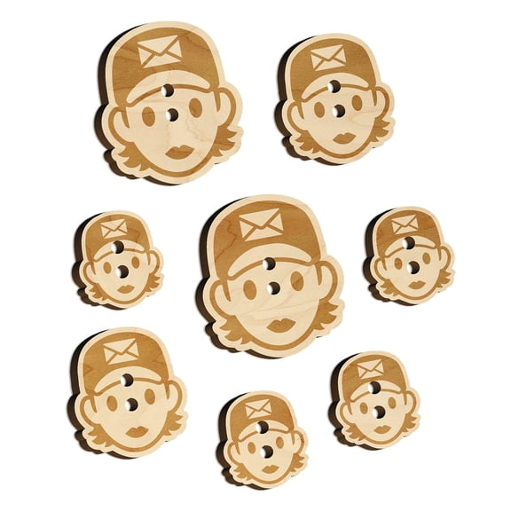 Occupation Mail Delivery Woman Icon Wood Buttons for Crochet Knitting Sewing DIY Craft - 1.00 Inch Medium (7pcs)