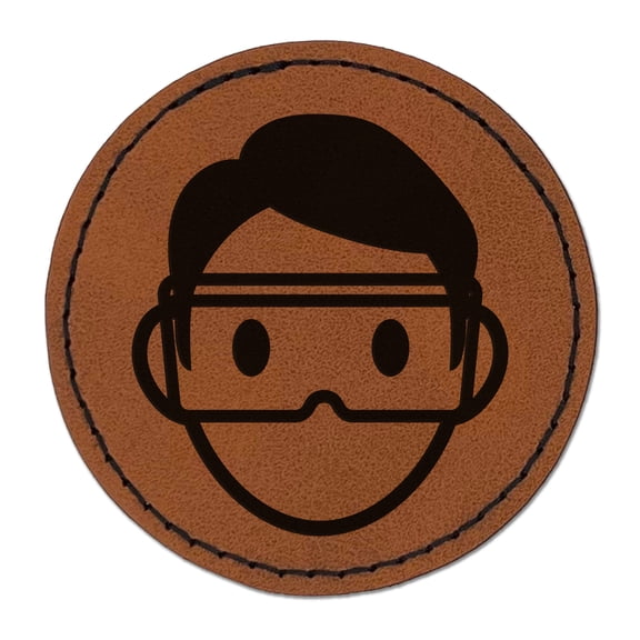 Occupation Scientist Lab Chemist Icon 2.5" Faux Leather Round Engraved Iron-On Patch - Brown