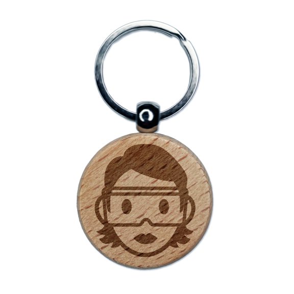 Occupation Scientist Lab Chemist Woman Icon Round Keychain Charm Tag - Engraved Wood