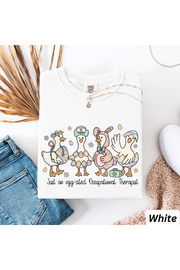 Occupational Therapist Easter Shirt Comfort Colors Goose Bunny Group Matching OT OTA Therapy Future New Grad Appreciation Coquette Bow Tee