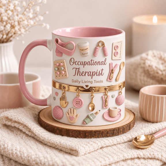 Occupational Therapist Mug Personalized Pink Coffee Cup for Daily Living Tools Gift