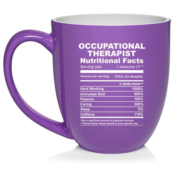 Occupational Therapist Nutrition Facts Funny Gift Ceramic Coffee Mug Tea Cup Gift for Her, Him, Friend, Coworker, Wife, Husband (16oz Purple)