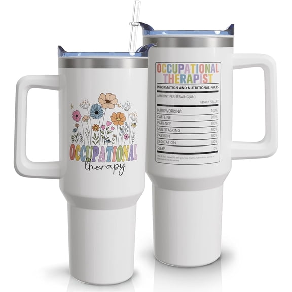 Occupational Therapy Gifts OT Tumbler with Handle Travel Coffee Mug Cups Stainless Steel Insulated Water Bottle Occupational Therapy Therapist Gifts for Women