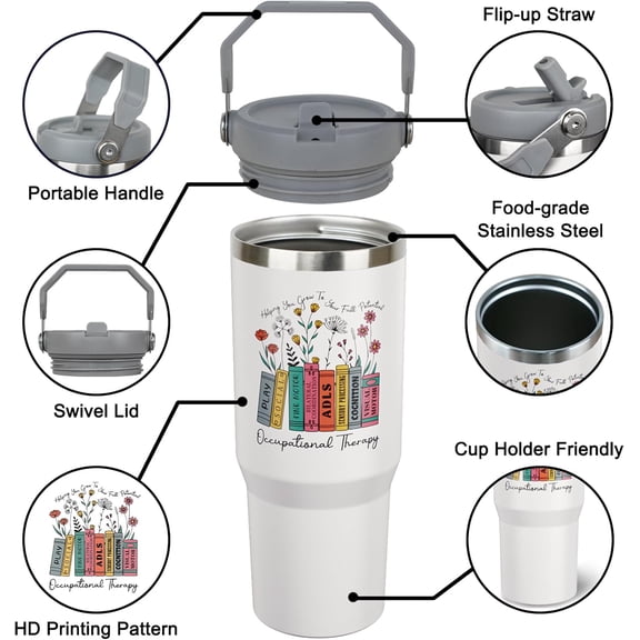 Occupational Therapy Gifts, Ot Therapist Gifts For Occupational Therapist, 30oz Occupational Therapy Tumbler with Handle Stainless Steel Insulated OT Cups Mugs Water Bottle