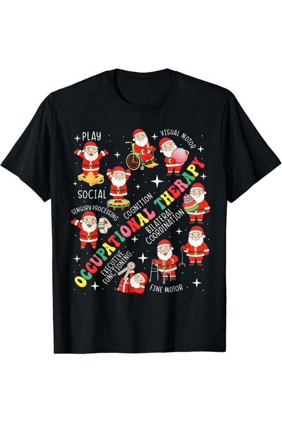 Occupational Therapy Retro Groovy OT Santa Therapist Xmas PJ T-Shirt Shirts