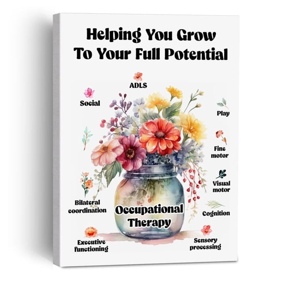 Occupational Therapy Wall Art Grow to Your Full Potential Poster Painting Framed Wall Decor for School Counselor Office, OT Occupational Therapist Canvas Print Mental Health Decor