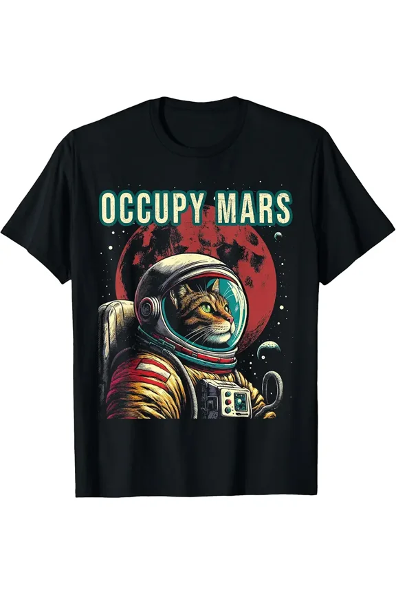 Occupy Mars - Funny Cat Astronaut Retro T-Shirt