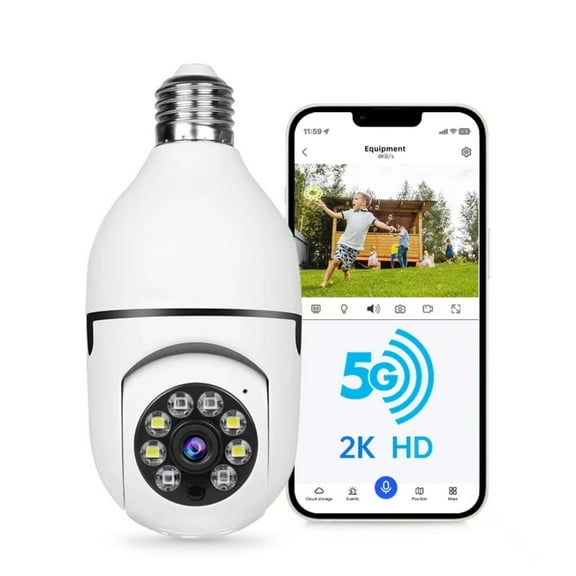 OceAura Wifi Light Bulb Security Camera, 5G& 2.4GHz 2K HD Security Cameras for Home, Wireless Human Detection Alexa Motion Detection and Alarm, Two-Way Talk, Color Night Vision
