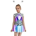 thumbnail image 1 of Ocealan 2Pcs Girls Alien Outfits Metallic Mock Zip Front Tutu Dress with Headband for Party Dance Blue Silver 16, 1 of 6