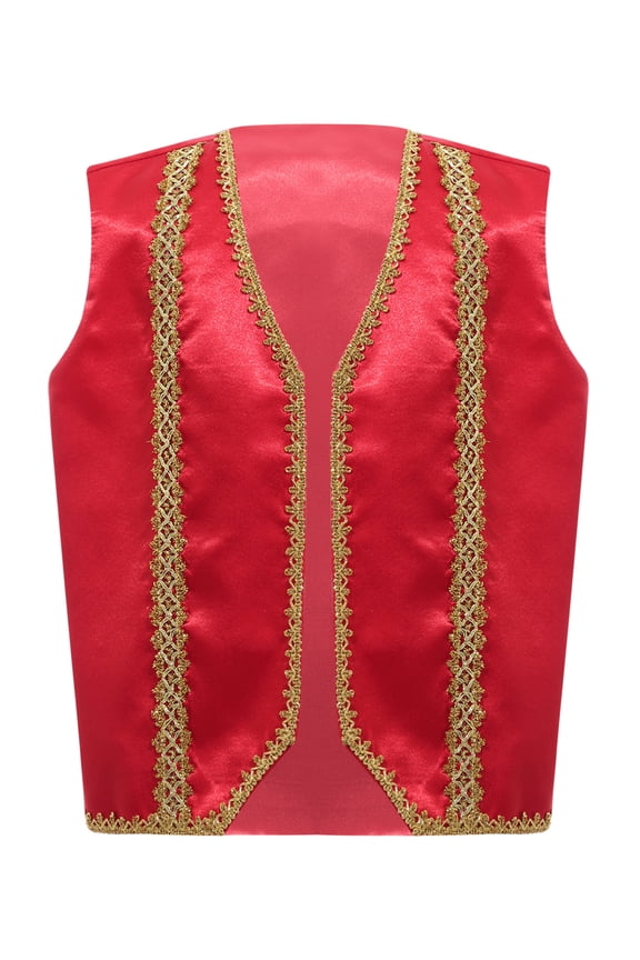 Child Arabian Prince Street Dance Waistcoat Silky Regal King Blazer Vest Lamp Shirts Burgundy 10