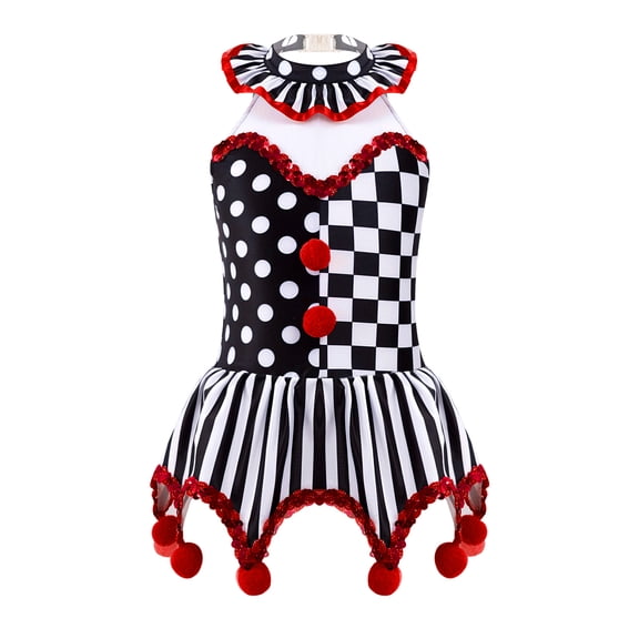 Ocealan Girls Clown Party Dancewear Ruffles Halter Checkboard Tutu Dance Dress Black&Red 4