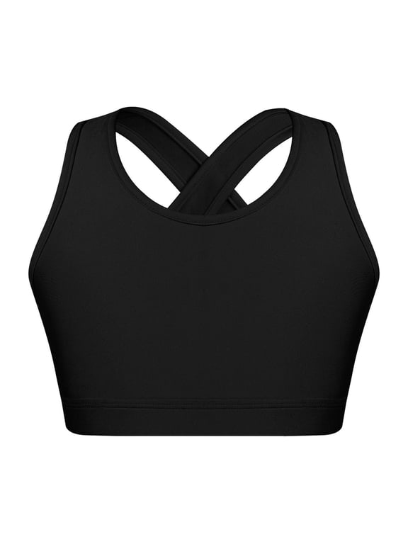 Girls Crisscross Back Sports Bra Gymnastics Dance Sports Crop Top Yoga Shirts Black 8