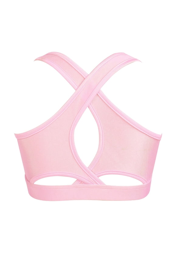 Girls Crisscross Back Sports Bra Gymnastics Dance Sports Crop Top Yoga Shirts Pink 10